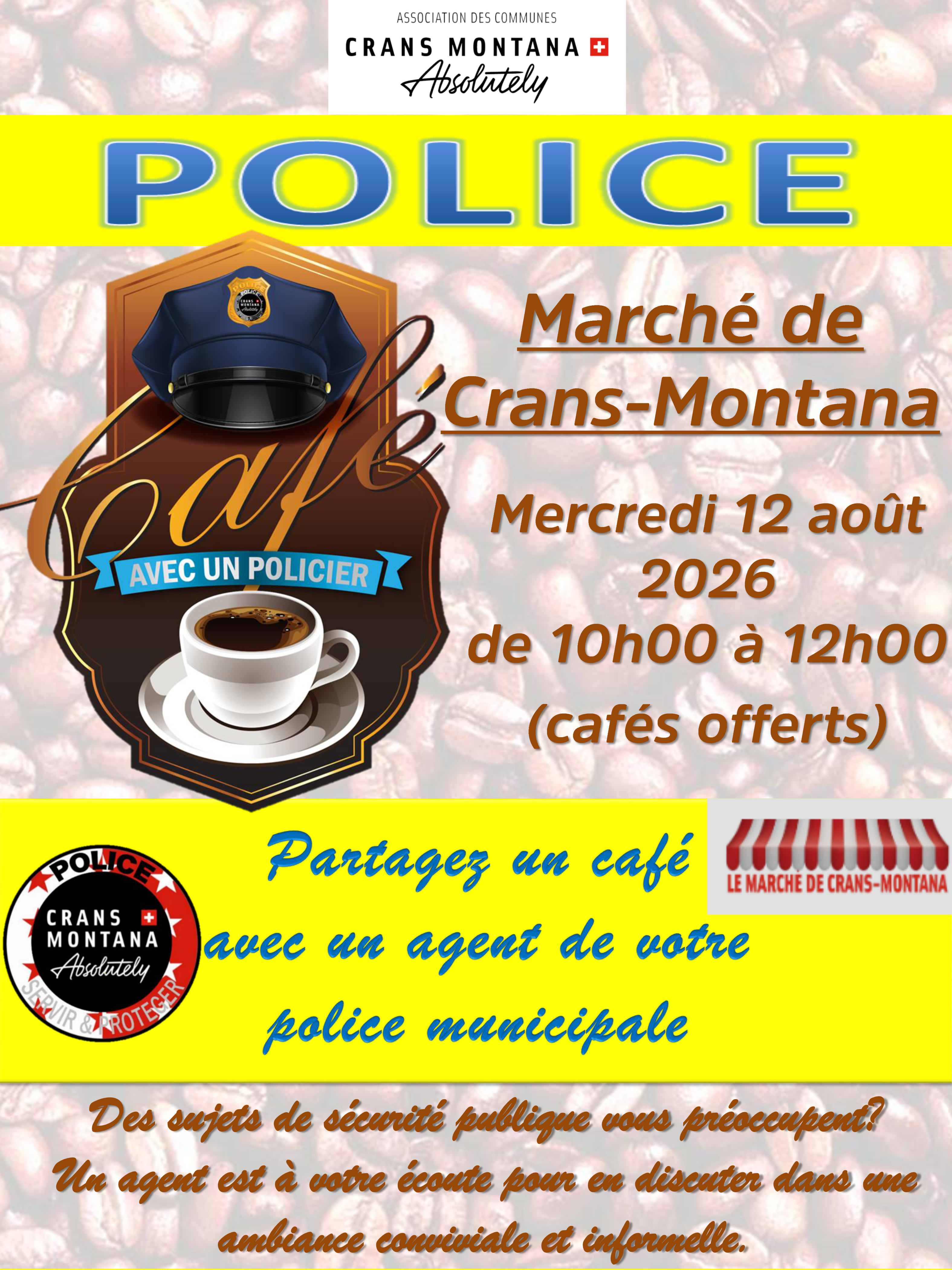 Café avec un policier au marché de Crans-Montana
